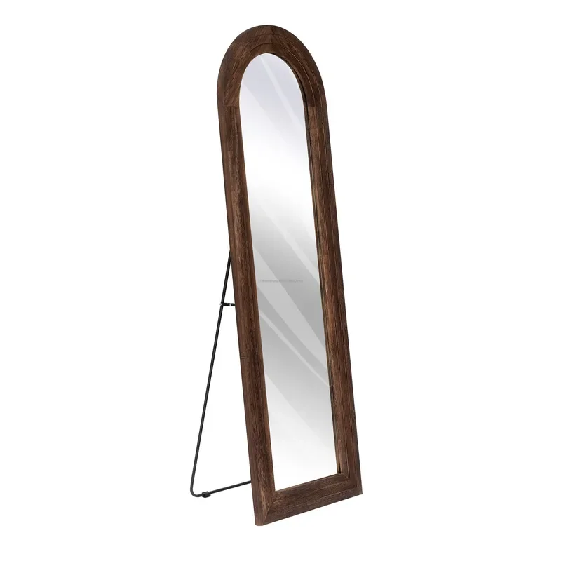 Modern Wooden Arch Full Body Mirror Glass Floor Standing Wall Mounted Long Frame for Home Bedroom Decor Large Reflective