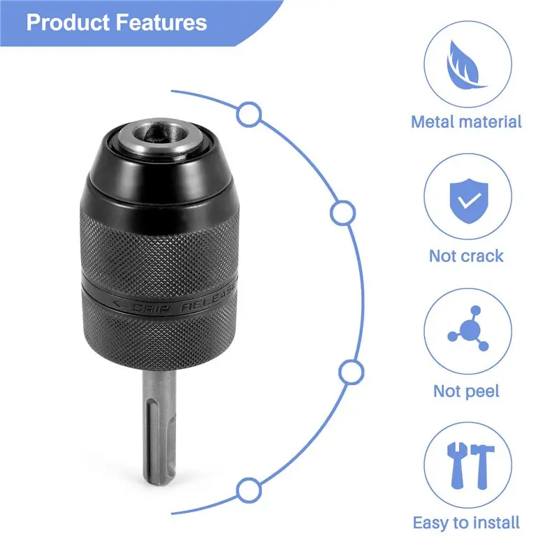 353~Flash2-13MM Keyless Drill Chuck with SDS Plus Shank Adaptor,1/2-20UNF Impact Drilling Chuck Change Adapter Converter Tool