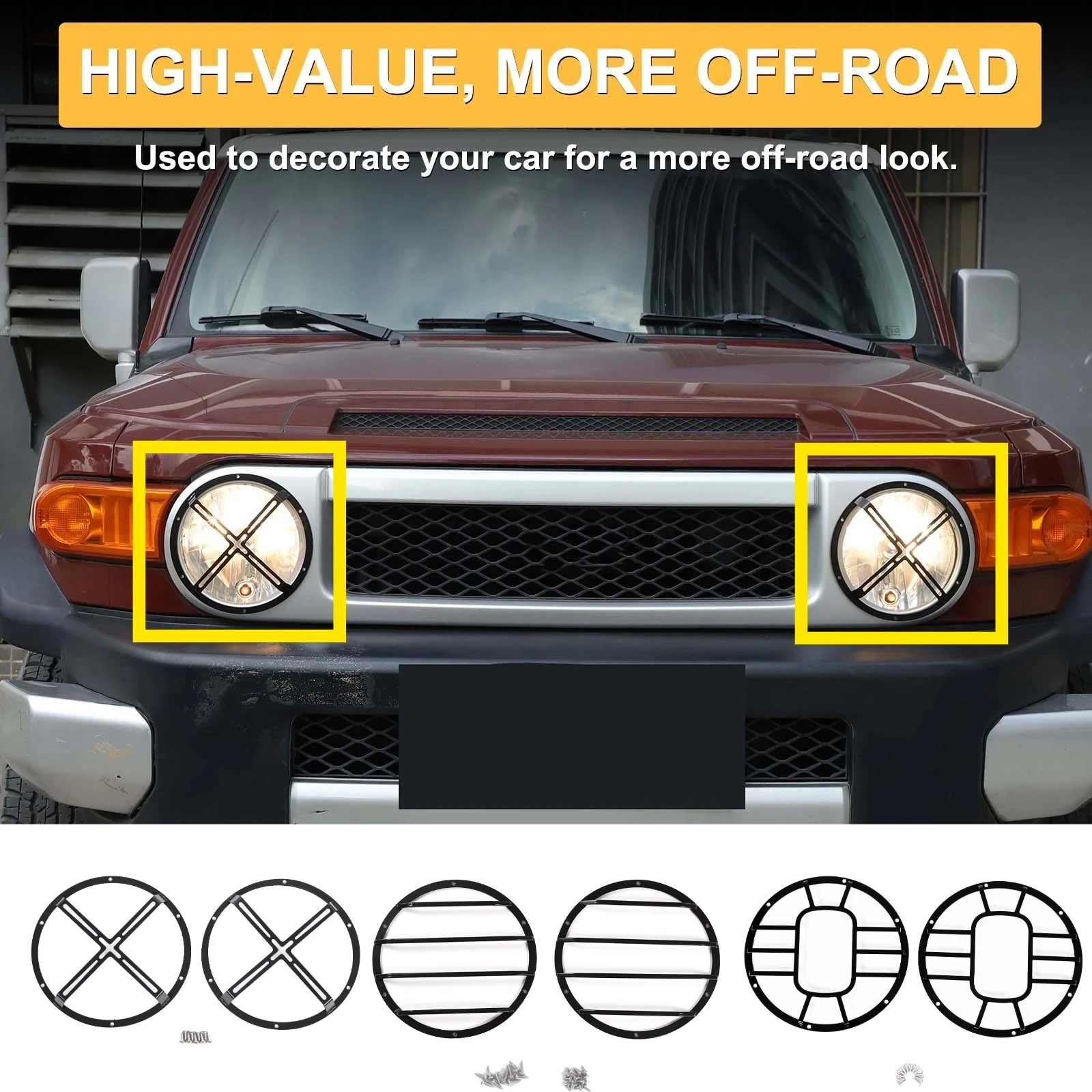 

DIYUCAR Для Toyota FJ Cruiser 2007-2021, накладка на фары из углеродистой стали, черная, аксессуары для автомобиля (стиль X)