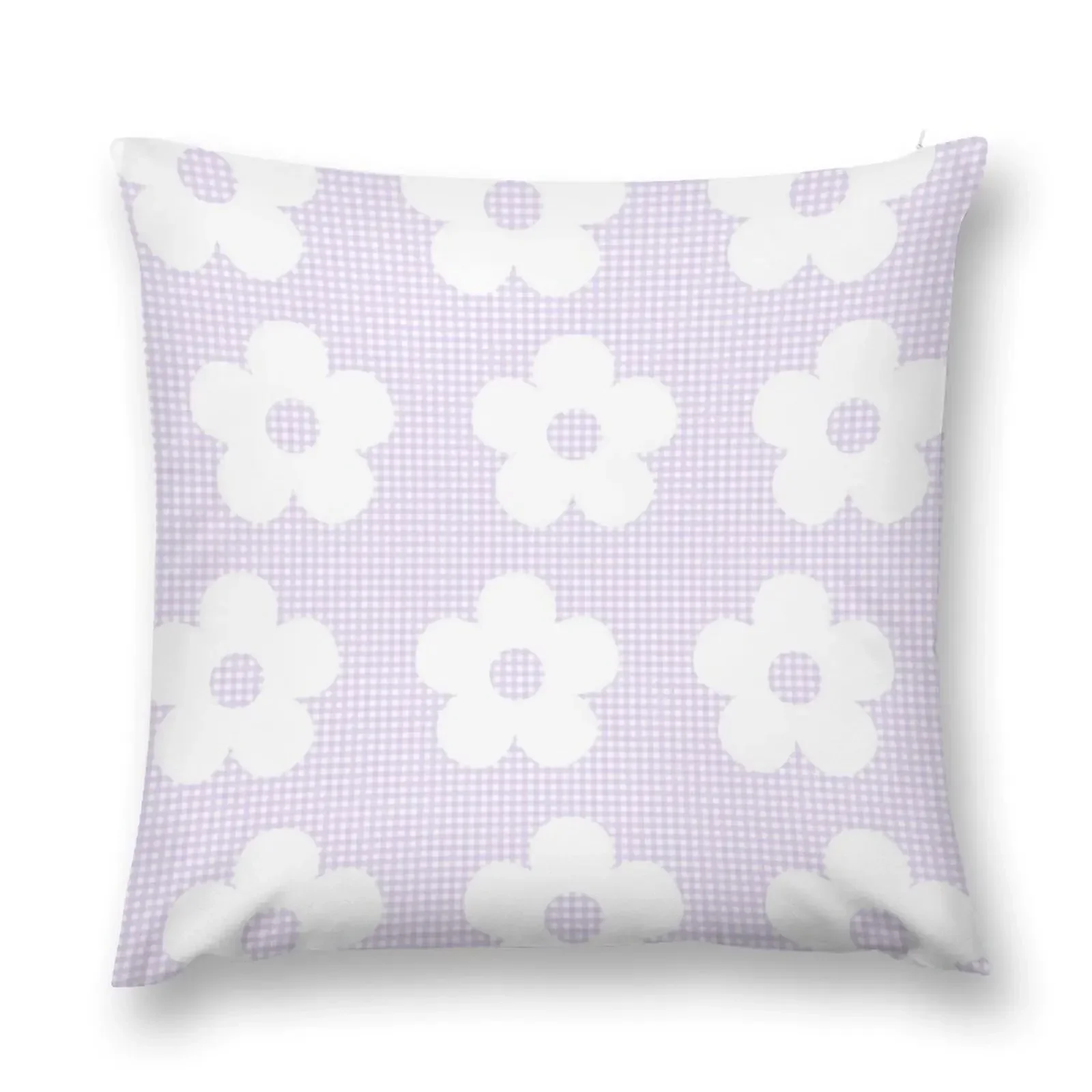 

Pastel Lavender Purple Gingham White Flower Kawaii Cute Cozy Cottagecore Aesthetic Throw Pillow Decorative Cushions Anime pillow