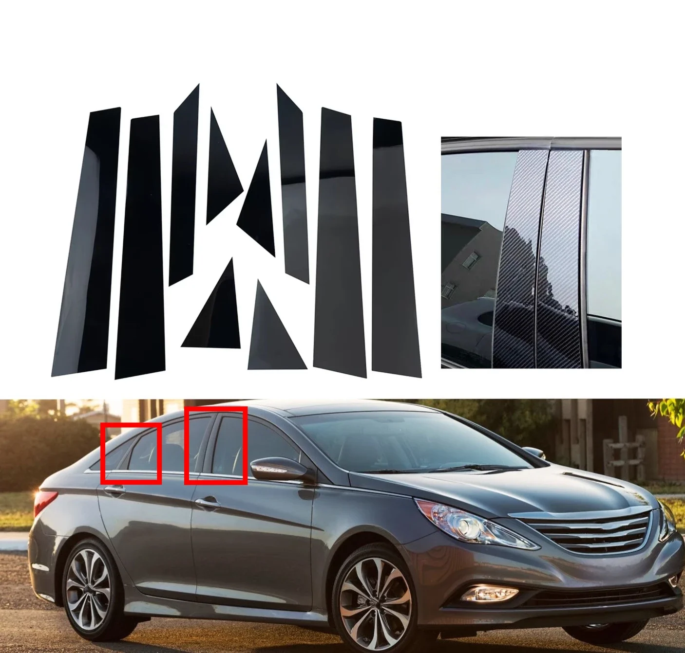 

10Pcs Silver Glossy Black Pillar Posts Fit For Hyundai Sonata 2011 2012 2013 2014 Car Door Side Window Decor Trim Cover Sticker