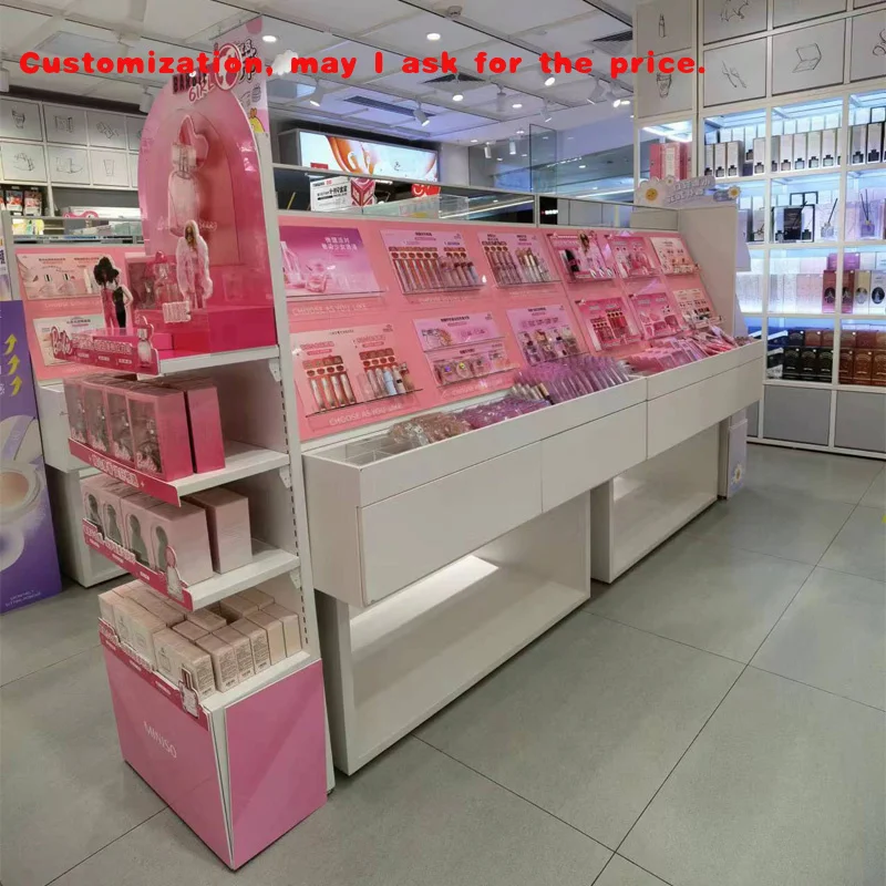 

Настраиваемая витрина из стали и дерева, косметическая полка с белым покрытием, регулируемая косметическая полка для супермаркета и домашнего розничного магазина