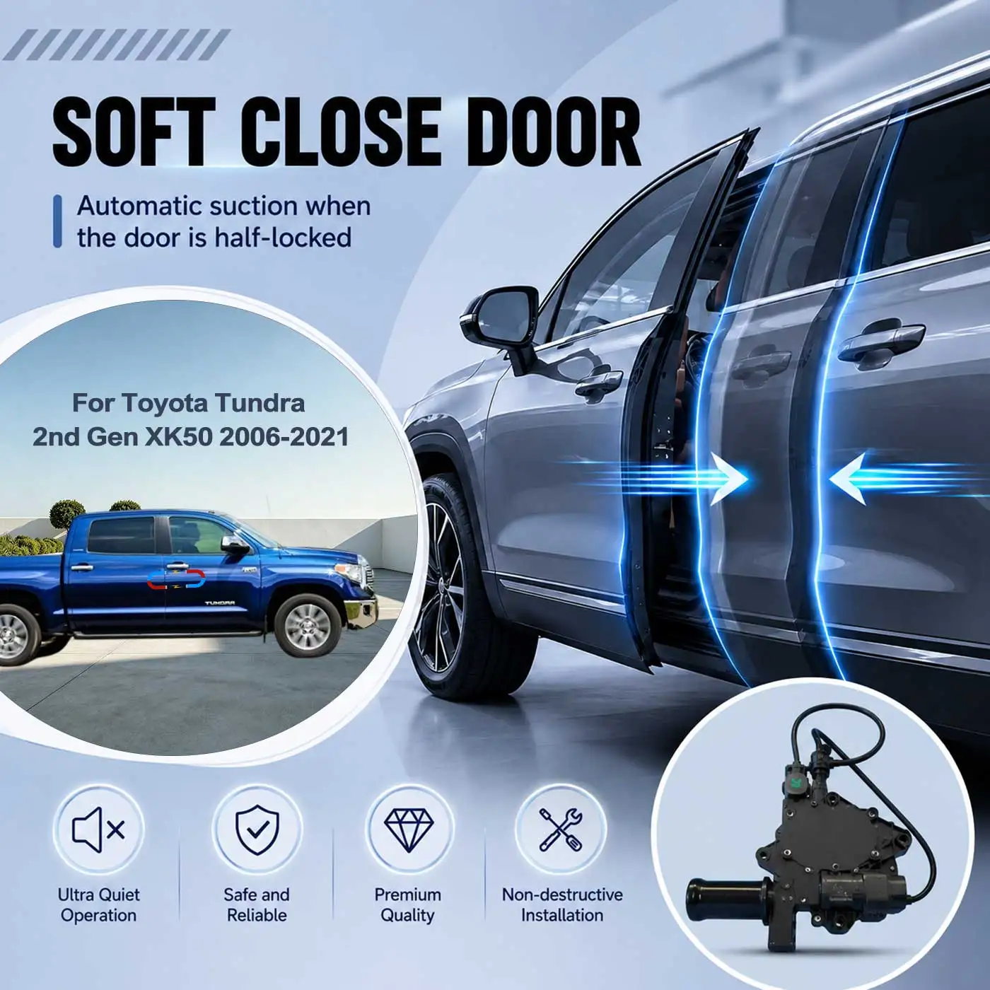 For Toyota Tundra 2nd Gen XK50 2006-2021 Electric Soft Close Door Auto Pull-In Suction Lock Intelligent Silent Closer Kit