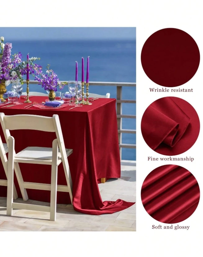 1pc Satin Rectangular Tablecloth, Smooth Silk-Like Fabric Suitable For Party, Wedding, Outdoor Event, Holiday Dinner, Banquet De