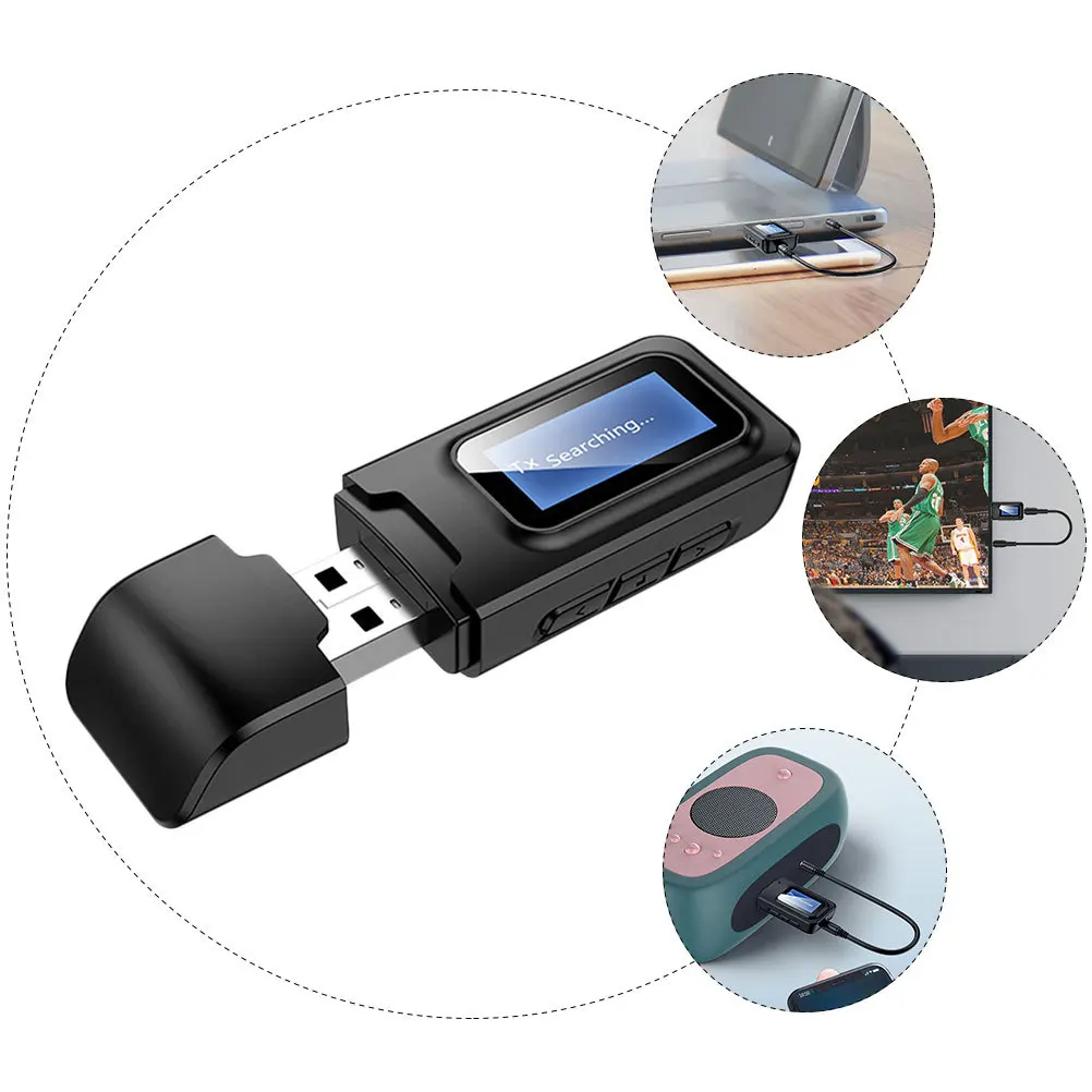 Wireless 5.0 Audio Adapter LCD Display Receiver Transmitter Portable Wireless Audio Receiver Transmitter for Home Car
