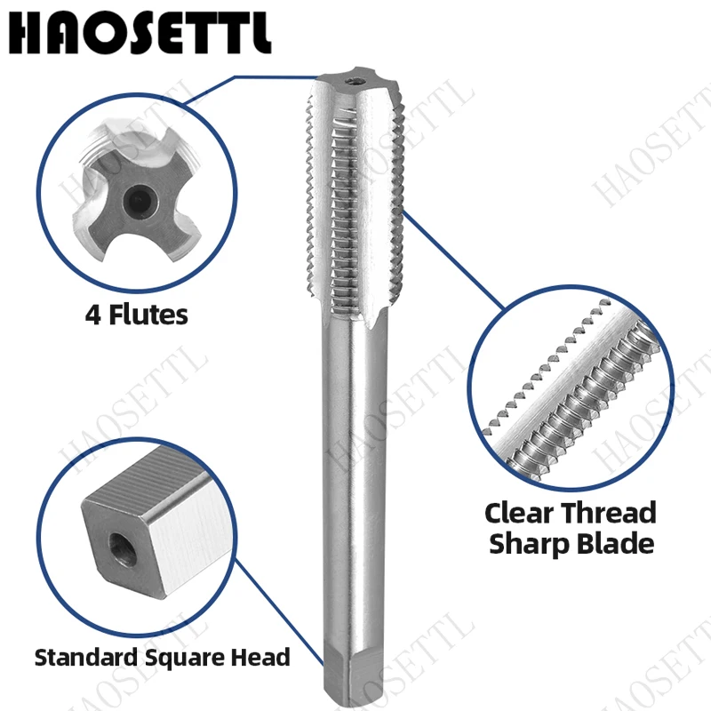 HAOSETTL M19x0.5 M19x0.75 M19x1 M19x1.25 Left Hand HSS Machine Thread Tap Straight Fluted Taps