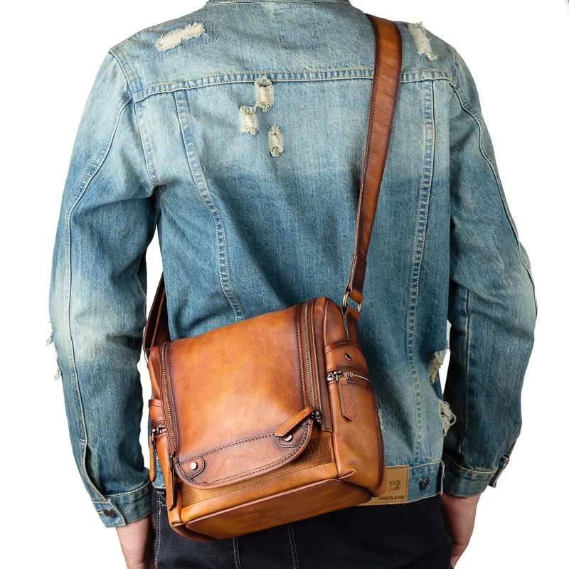 

High tree planting tanned leather pocket large capacity to receive more oblique cross package one shoulder high-grade backpack