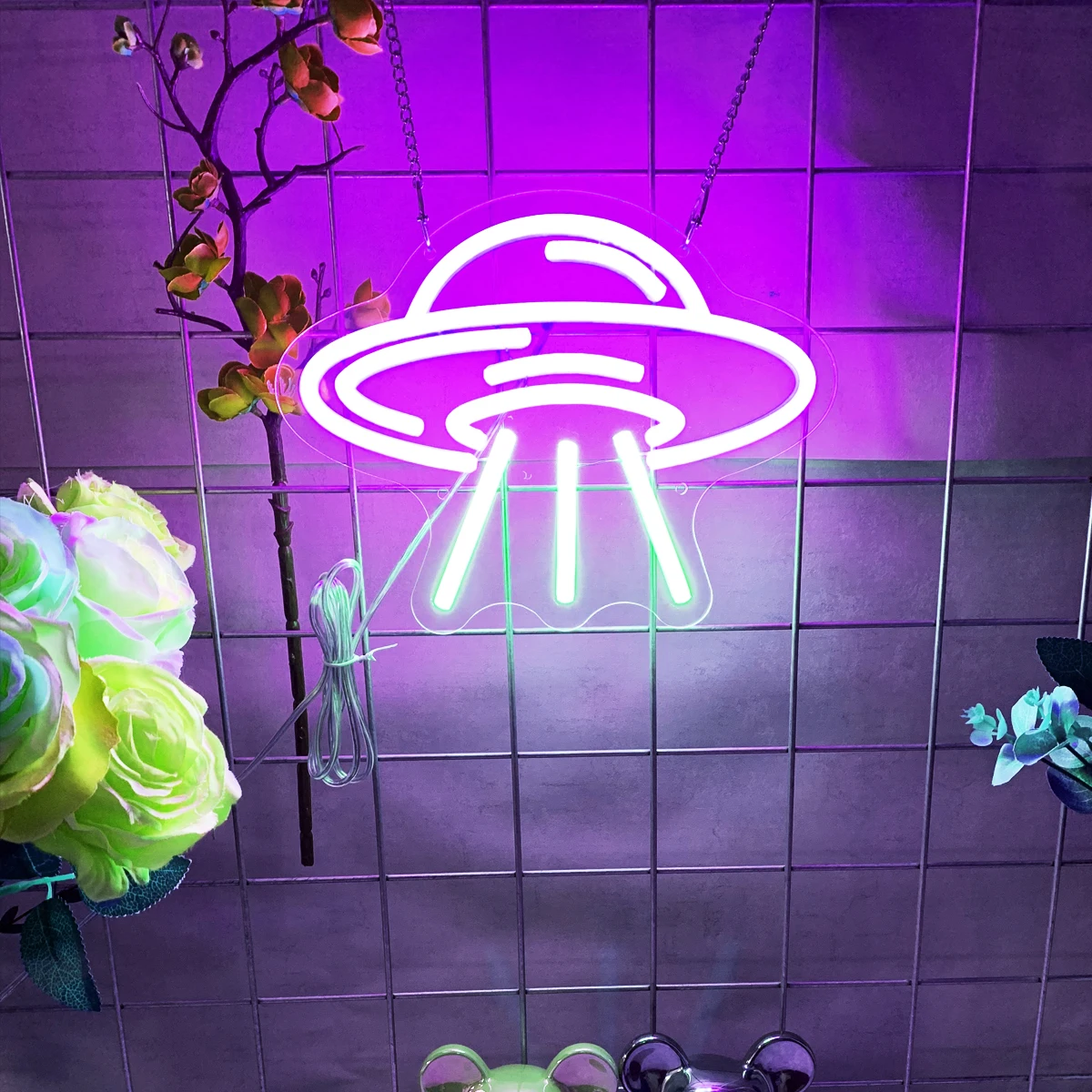 Imagem -04 - Legal Ufo Atmosfera Neon Light Decoração de Parede Adequado para Festas Bares Aniversários Quarto Meninos