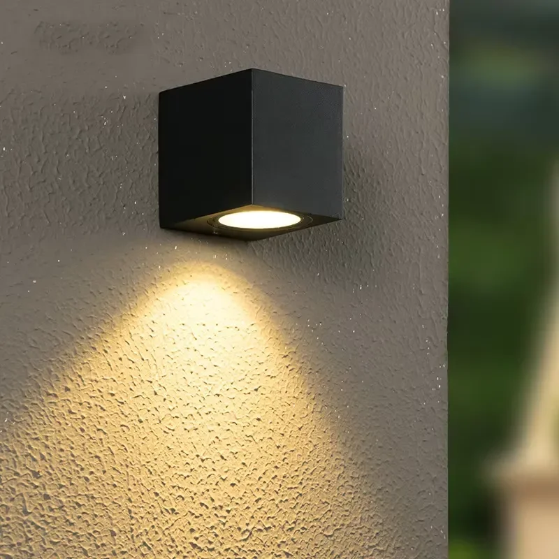 Waterproof IP54 Emitting Diode Rectangle Black Iron Tempered Glass Outdoor Wall Light Garden Front Door Porch 60