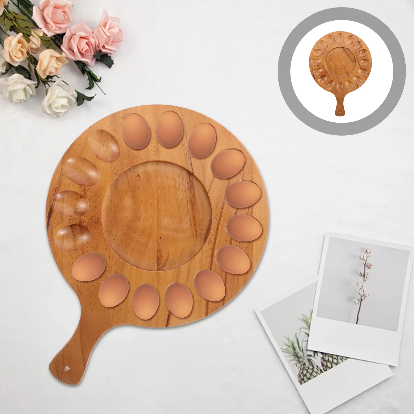 Egg Rack Holder Deviled Plate Dispenser Keeper for Refrigerator Tray Wooden Storage Racks