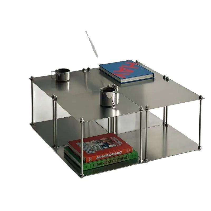 Stainless Steel Display Shelf,Modular Stackable Storage Rack with Brushed Finish Minimalist Organizer for Sofa Side  Living Room