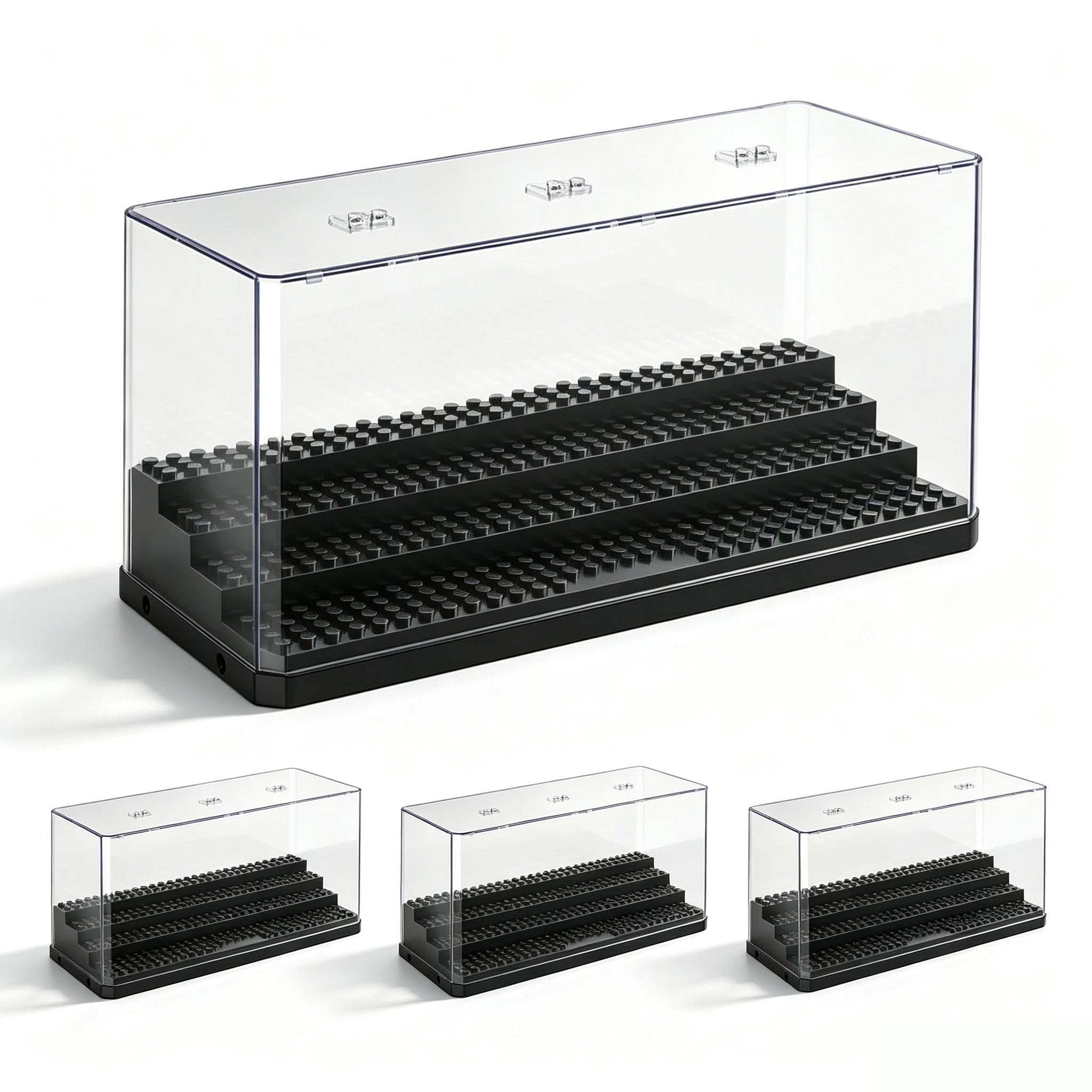 4-Tier Minifigure Display Stand, Brick Shelves Display Minifigures, Holds 28Figures, Black Figure Display Case for Collectors