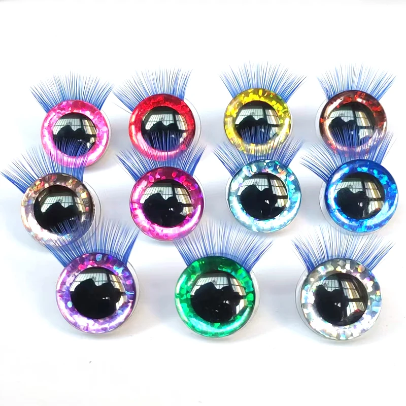 

20pcs 12-35mm with blue Eyelashes 3D Safety Glitter Toy Eyes Eyelash For DIY Plush