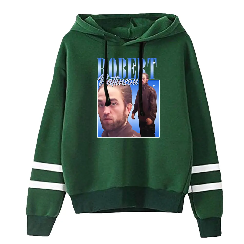 Robert Pattinson Hoodie uniseks, Sweatshirt lengan bar paralel tanpa saku, Pullover bertudung pria wanita gaya kasual