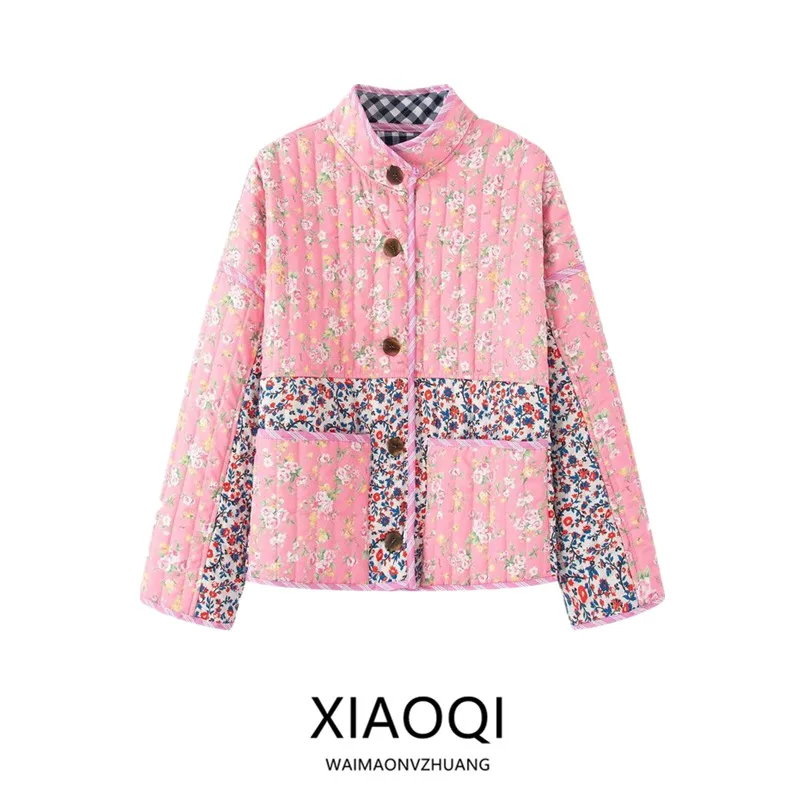 

Двусторонняя одежда, универсальное хлопковое пальто в клетку с цветочным принтом, женское модное зимнее пальто на пуговицах 2022, све Long Sve ort