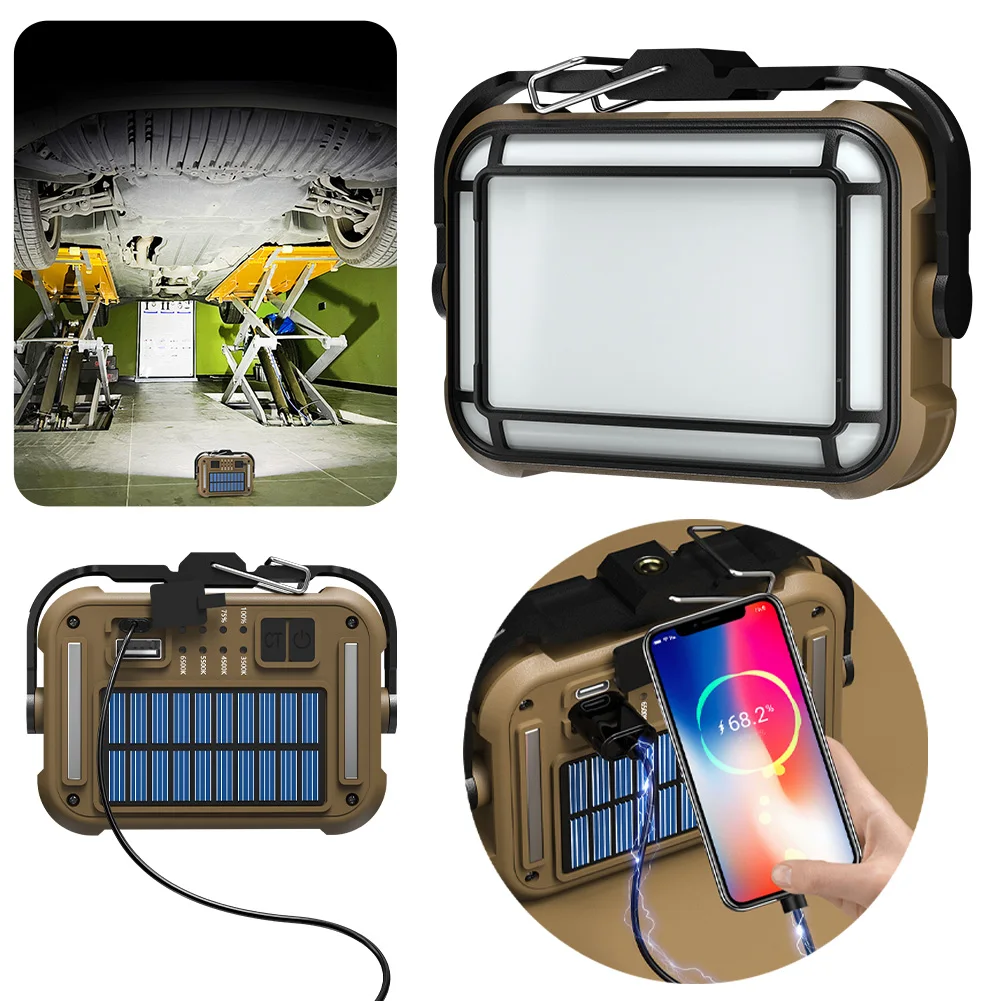 Lampe de travail solaire projecteur extérieur USB charge lampe de réparation de voiture 3600mAh affichage de puissance pour atelier de garage de chantier de construction