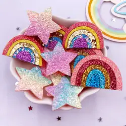 10pcs Cute Felt Fabric Colorful Glitter Bepowder Cartoon Star Hand Bonding Rainbow Flatback Patch Applique Sewing DIY Bow Crafts