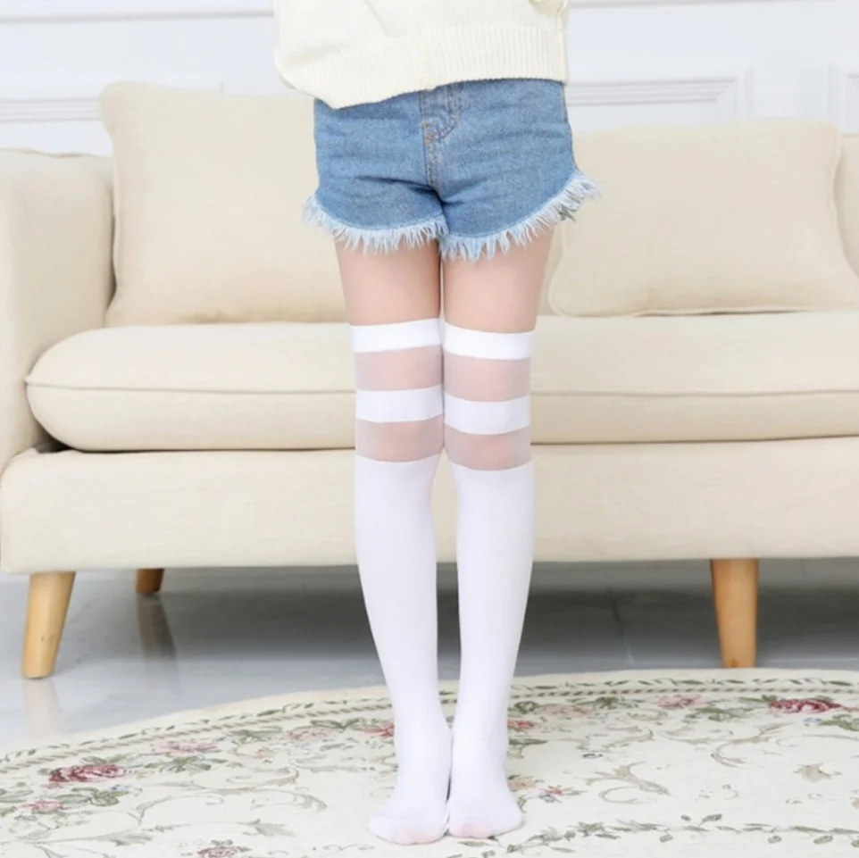 Girls Kids Knee High Socks Stripes Cat Pattern Children Cute Toddler girls socks 10 colors for 2~12 years Baby Long Leg Warm