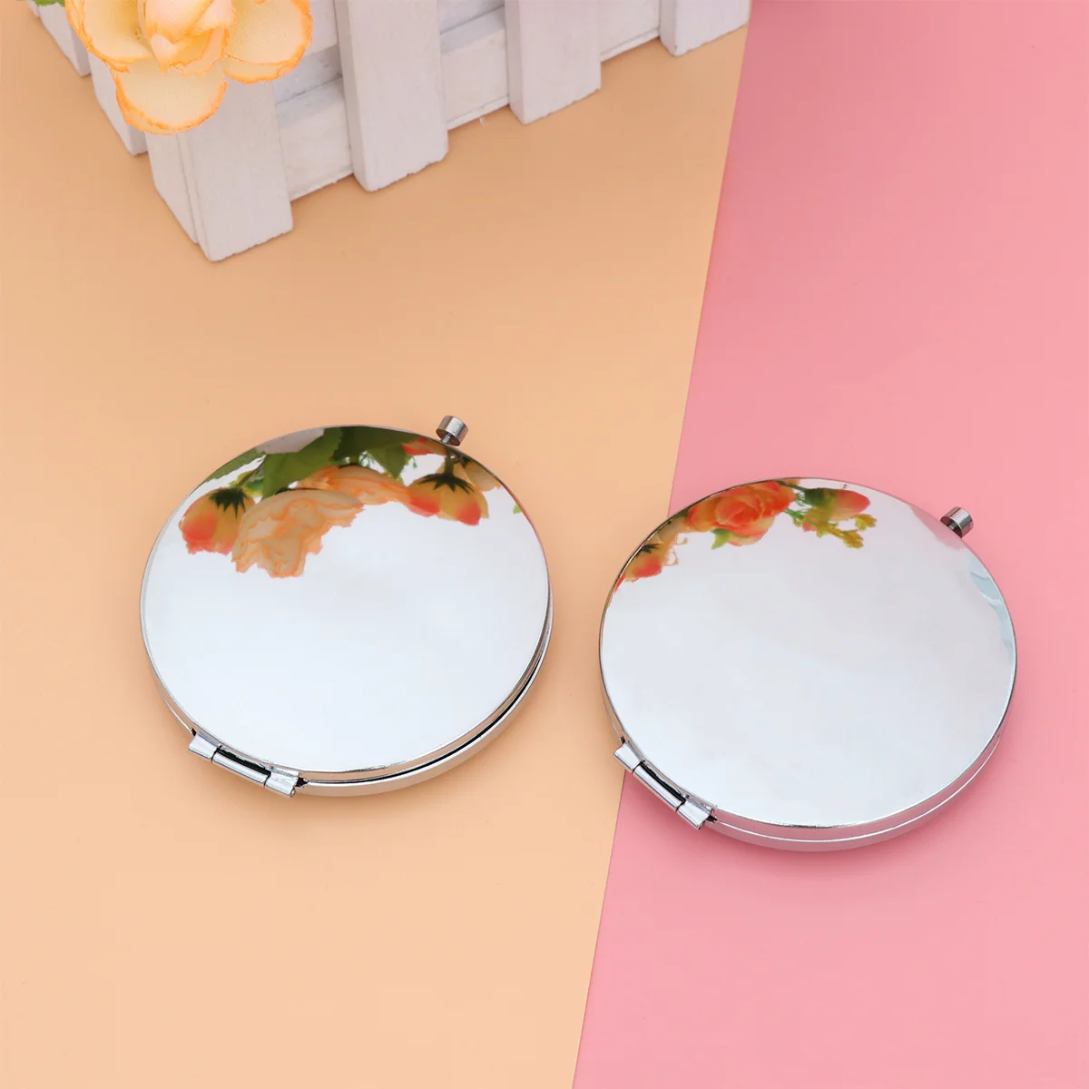 2 قطعة مرآة ماكياج قابلة للطي مزدوجة الجانب إطار كريستال مدمج زجاجي عالي الوضوح مرآة صغيرة لمحفظة السفر وسطح المكتب #1