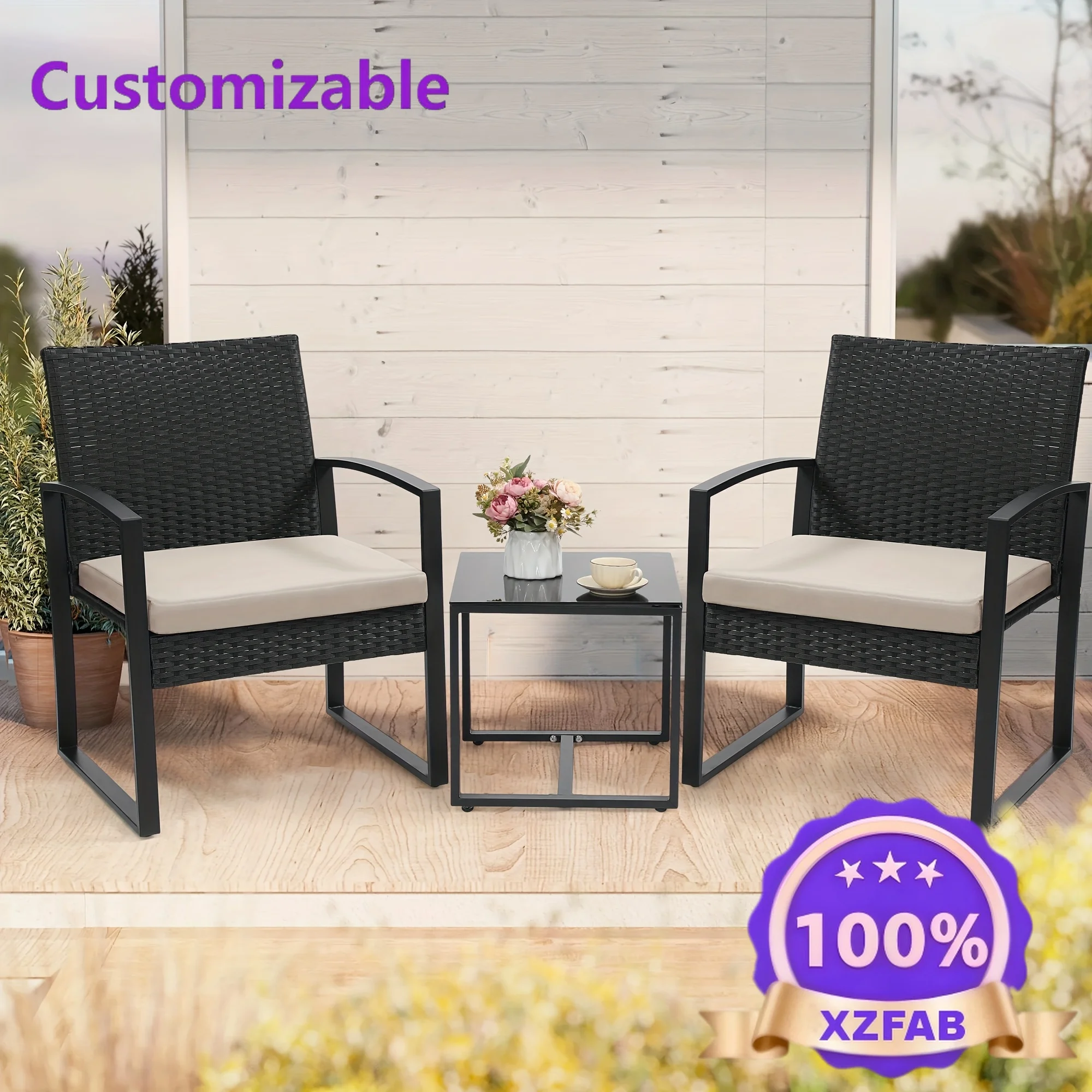 Factory Direct 2026 3pcs Outdoor Patio Furniture Set, 2 Waterproof Chairs And 1 Table Bistro Furniture Set, Wicker Conver