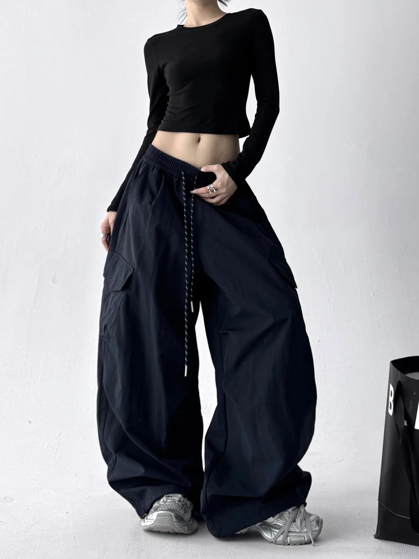 Cintura alta perna reta solta ajuste calças casuais feminino outono 2025 faionable plus size calças de perna larga versátil sle