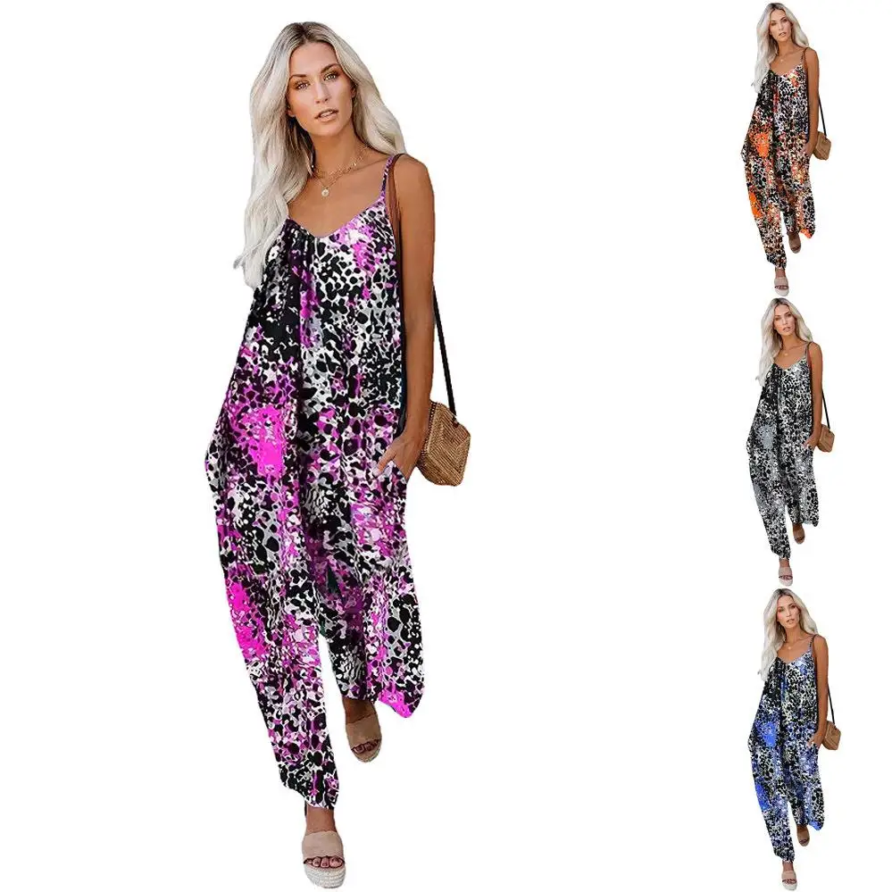 

Low Waist Wide Leg Jumpsuit Susp Straight Cut Polyester Fiber Summer 2023 Women's One-Piece Suit Nine Points Pants
