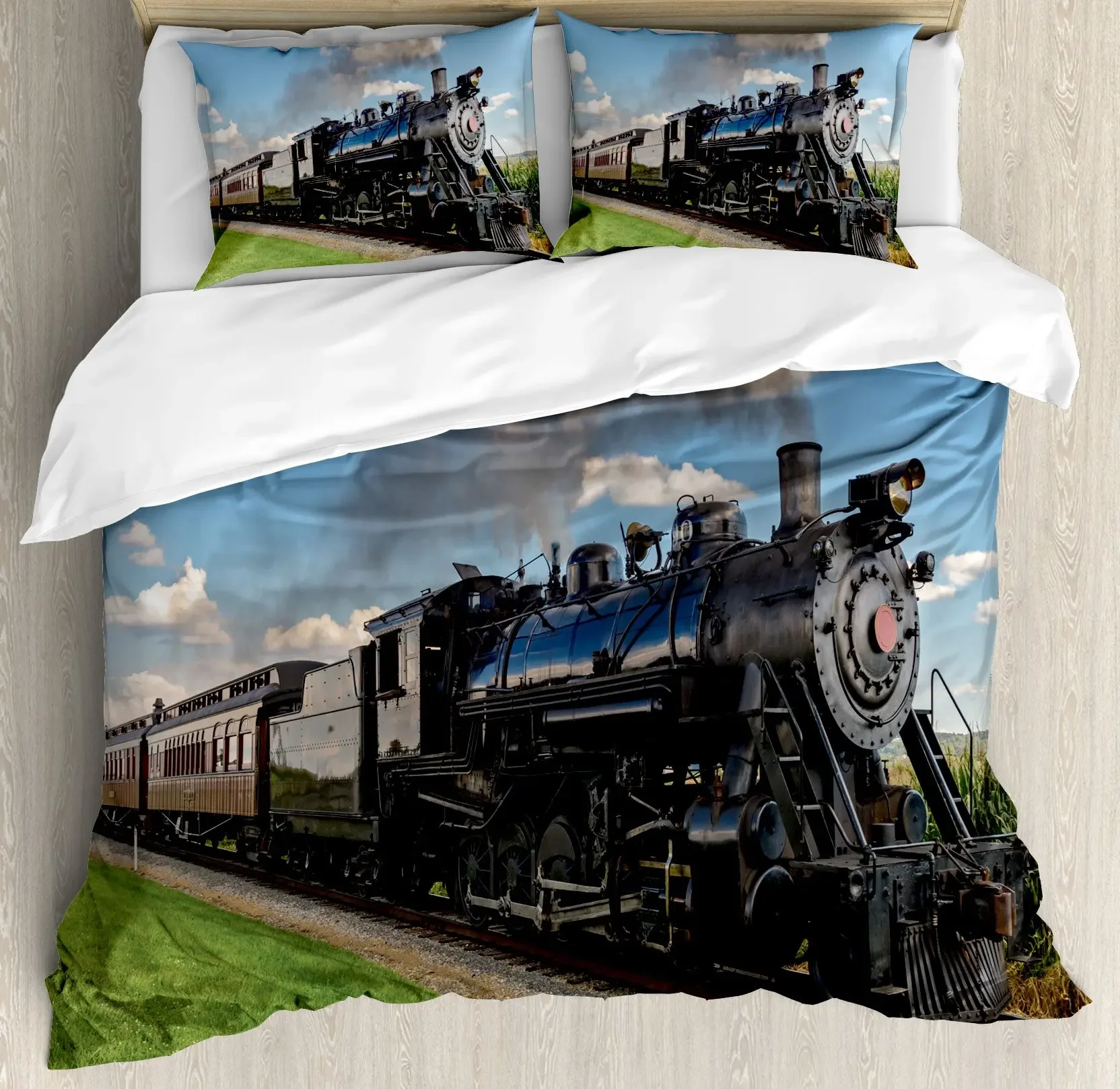 Train Bedding Set Vehicles Duvet Cover for Boys Children Teens Bedroom Decor Print Comforter Cover Set