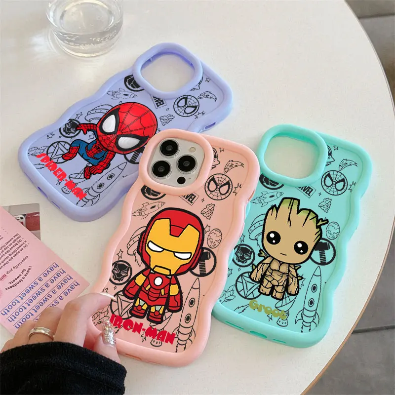 

Marvel Ironman Groot Phone Case For iPhone 17E 11 12 13 14 15 16 17 Pro Max 16e 17 Air 13 Plus Wave Side Candy Color Back Fundas