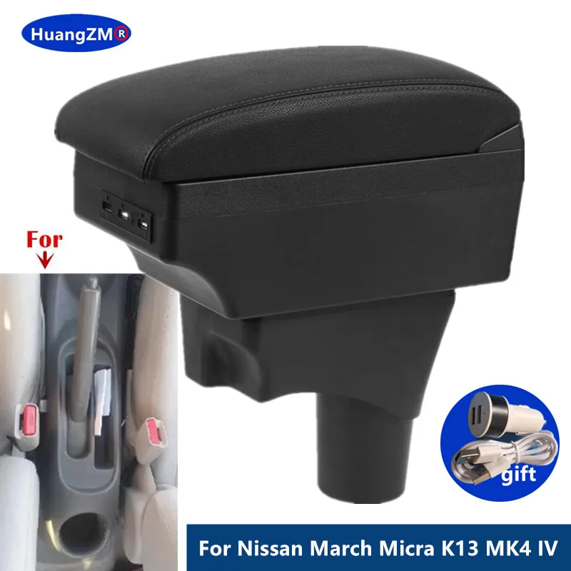 For Nissan March Micra K13 MK4 IV Armrest Box For Nissan Sunny Car Armrest box 2010-2023 Storage box Interior Car Accessories