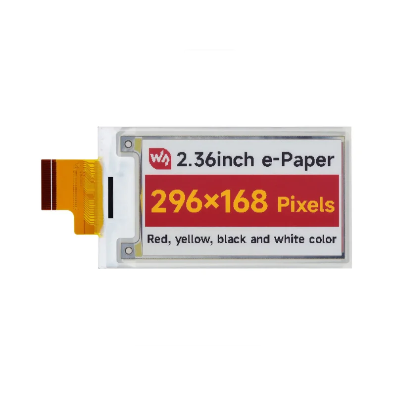 Waveshare-E-Paper (G) Raw Display, 2,36 ", 296x168, Vermelho, Amarelo, Preto, Branco, Ideal para etiquetas de preço, Etiquetas de prateleira, Industrial