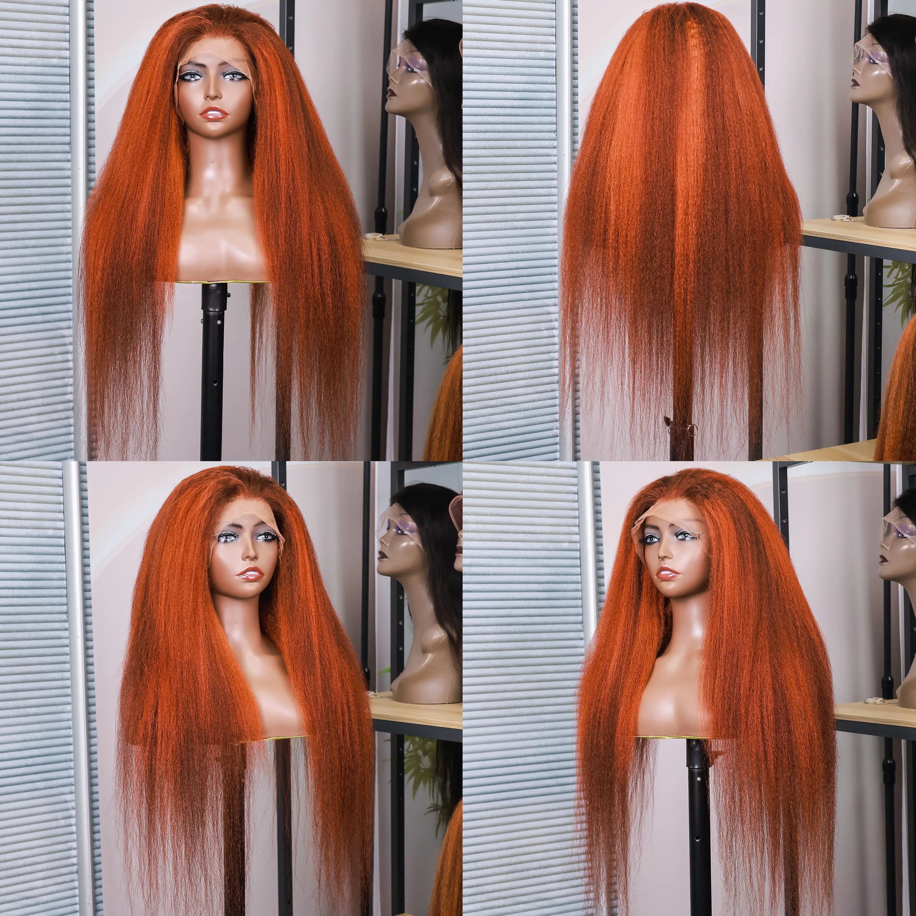 # 4/350 أومبير البرتقال الزنجبيل براون خصلات الشعر المستعار الإنسان غريب مستقيم الباروكات 100% شعر الإنسان قبل قطعها الشعر البرازيلي الزنجبيل البني شعر مستعار