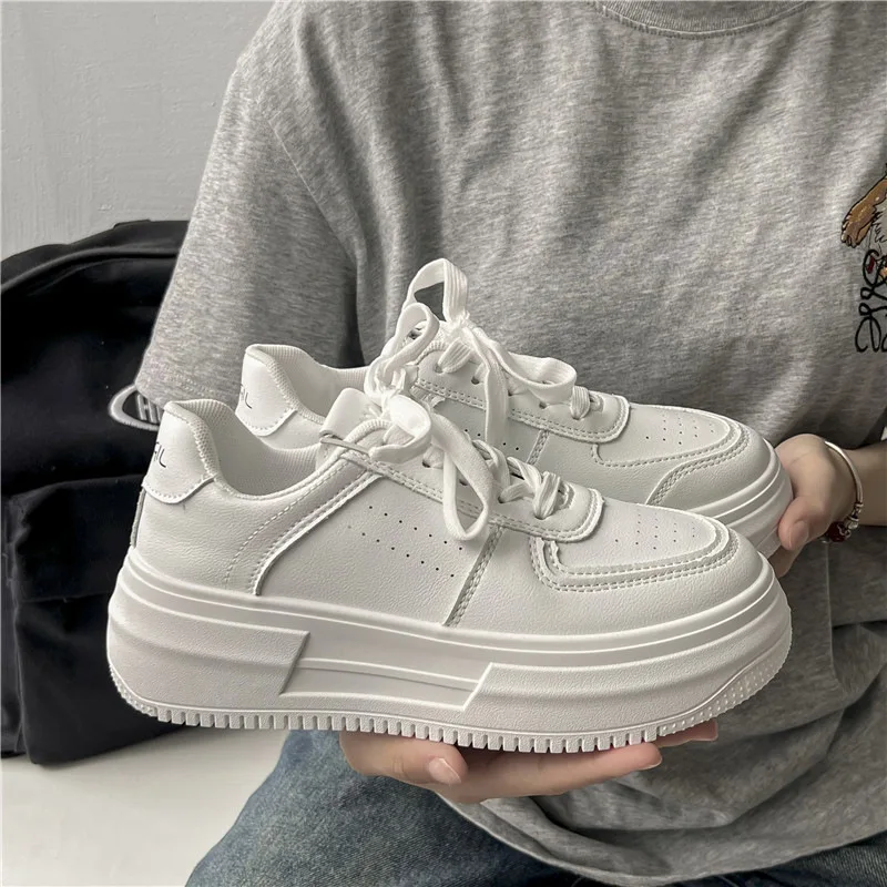 

Platform Height-Increasing Shoes for Short Women2025Spring New Leather White Sneakers Versatile Casual Sports Shoes
