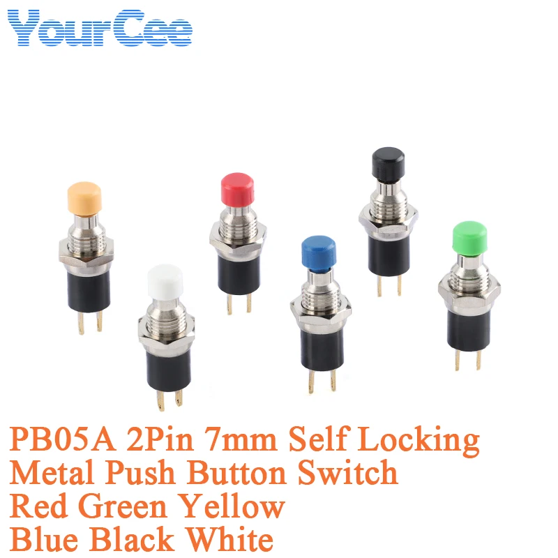 5pcs/1pc PB05A 7mm ON-OFF 2Pin Latching Self Locking SPST Normally Open Mini Push Button Switch Gilding Metal Switch Brass Case
