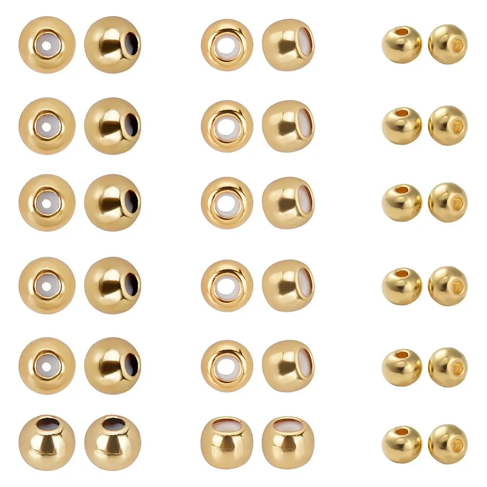 18K Gold Stopper Beads 60pcs Slider Beads Brass Rubber Beads Adjustable Round Beads Positioning Spacer Beads for DIY Jewelry
