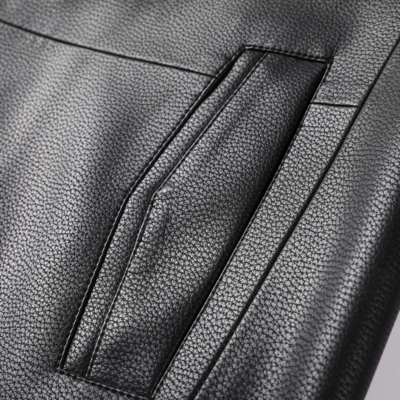 Fashion Medium Length Fleece Leather Jacket PU Men's Winter Thick Single Breasted Suit Collar Middle Aged Male Outerwear Tops