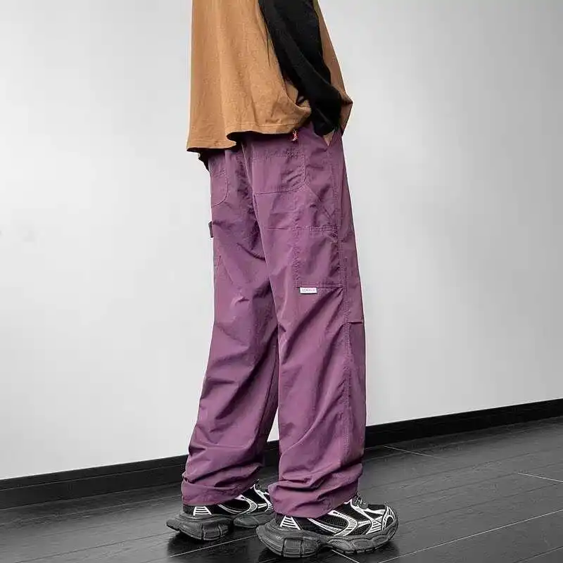 

Purple Men's Casual Work Pants Spring Autumn New American High Street Trend Pleated Loose Straight Leg Wide Leg Long Pants