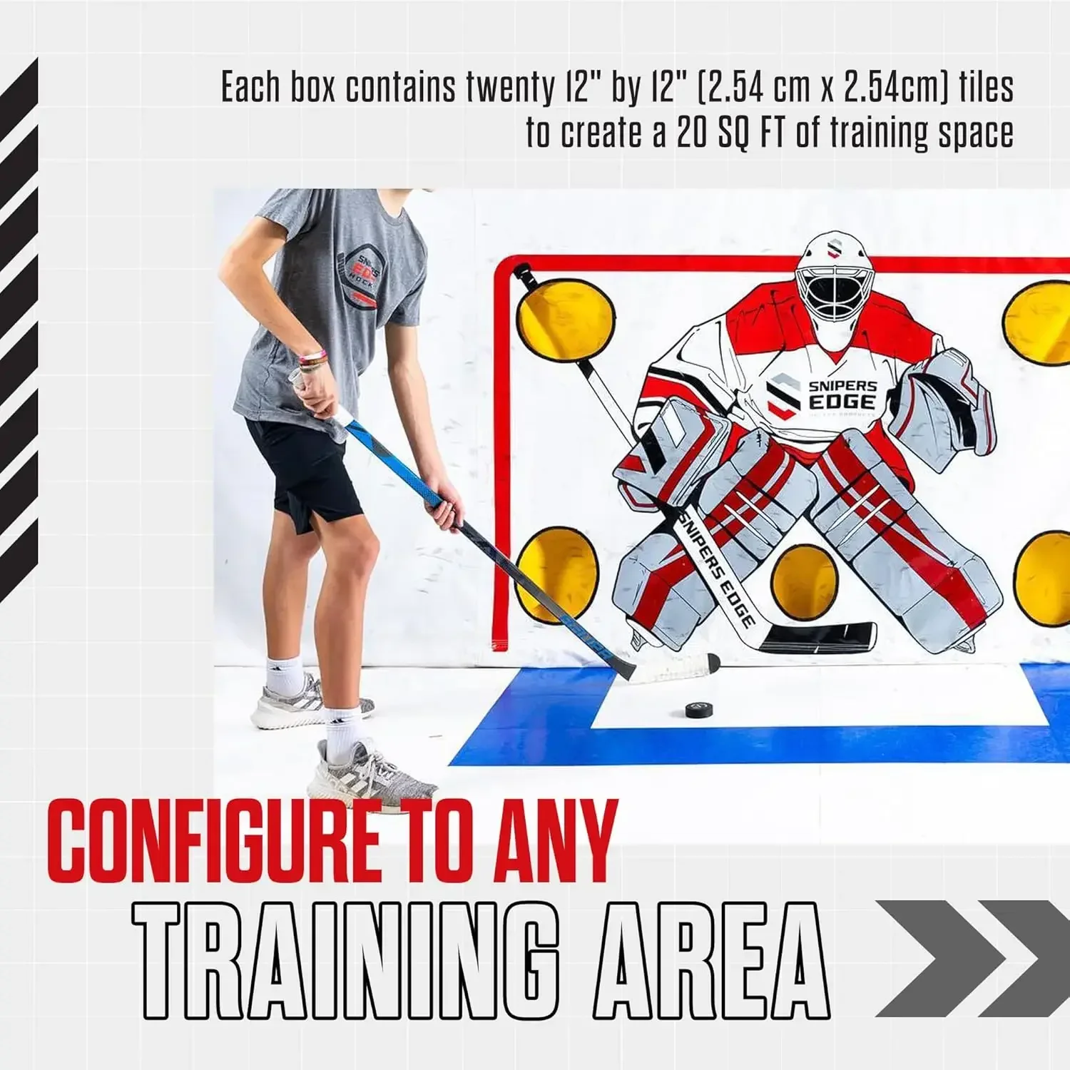 Snipers Edge Hockey - بلاط Dryland Slick - 20 أزرق ثلجي 12 بوصة × 12 بوصة سهل التجميع، طلاء بالأشعة فوق البنفسجية عالي الجودة للحماية