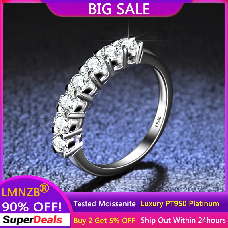 LMNZB PT950 Platinum 0.7 Ct Round Moissanite Ring 7-Stone Prong Set Engagement Ring Moissanites Fine Jewelry GRA