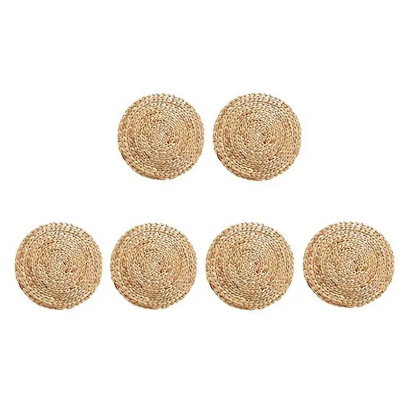 Round Woven Rattan Placemats, Natural Wicker Mats, Water Hyacinth Straw Braided Placemats, Set Of 18-AT30