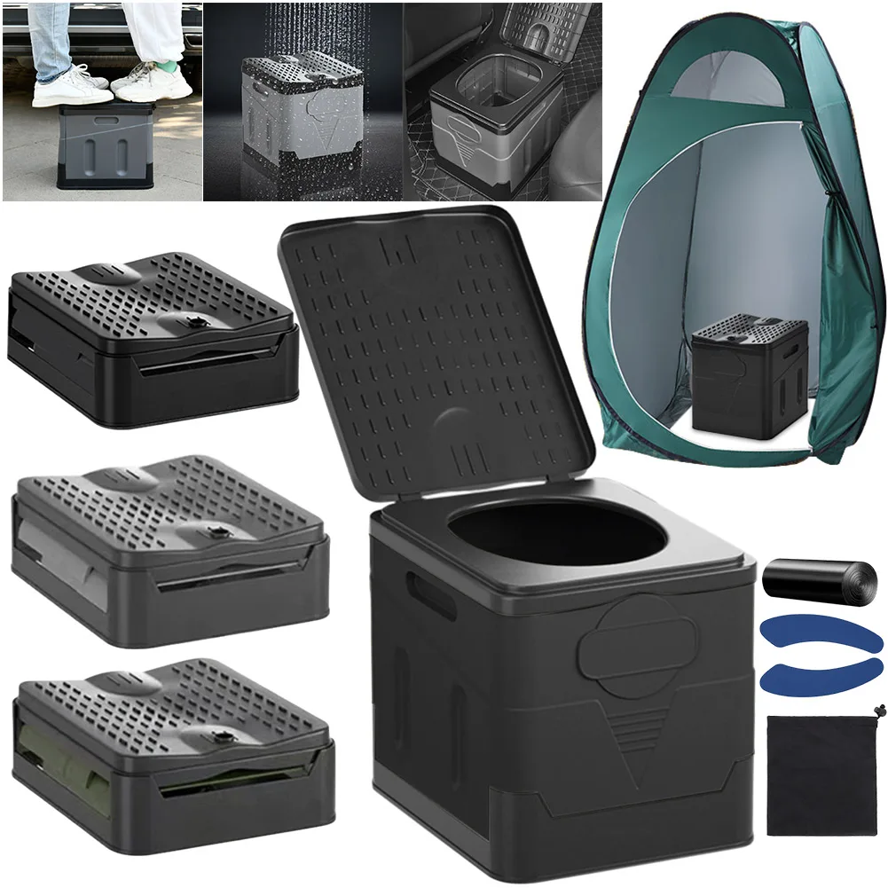 Travel Portable Car Emergency Toilet with cover Outdoor Camping Folding Toilet Strong Bearing Capacity Trash Can Car Seat Toilet