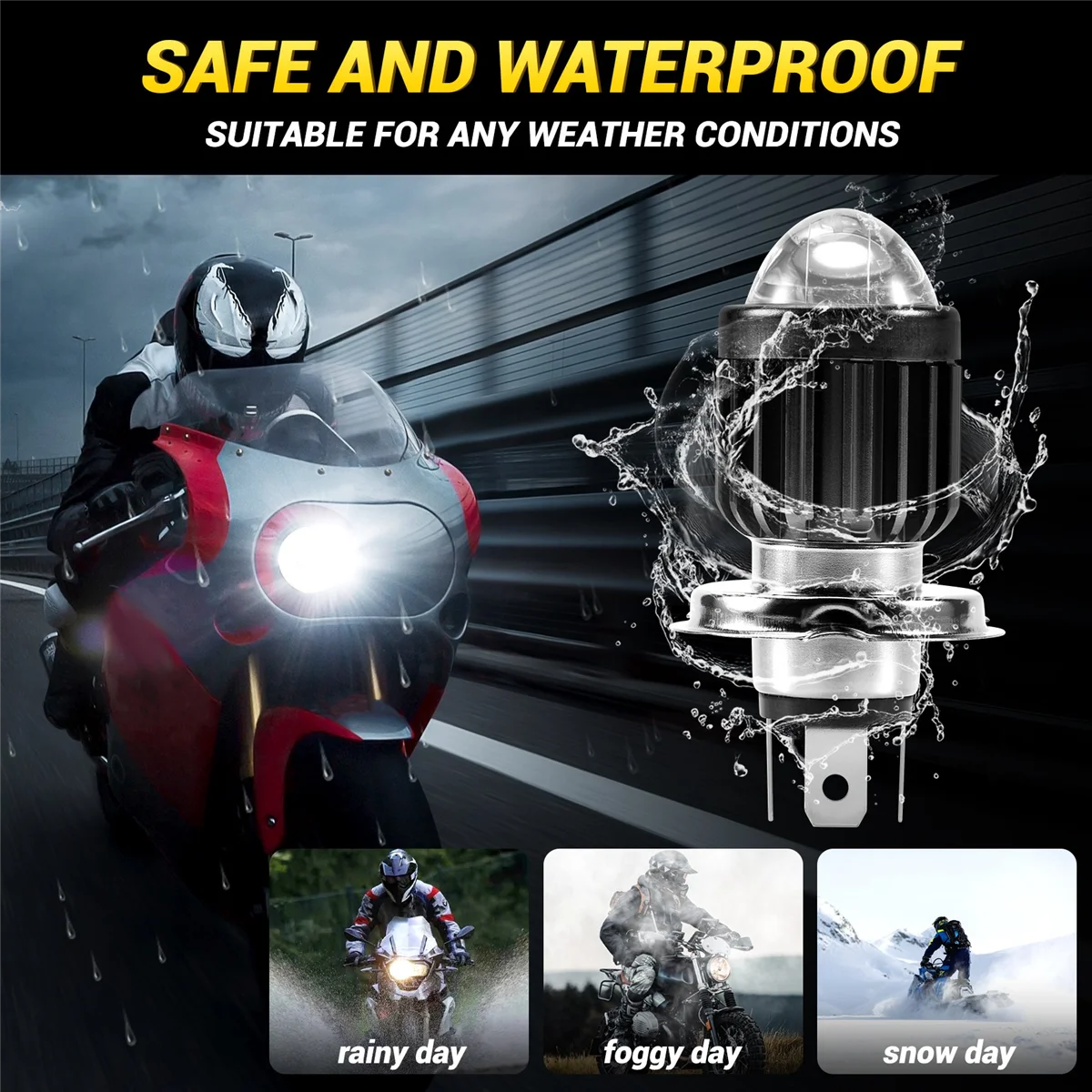 H4 Motorcycle Mini LED Projector Headlight Bulbs Dual Colors White Yellow ATV Scooter E-Bikes Head Light Lamp