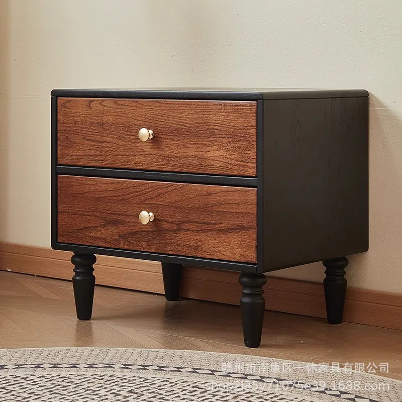 

French retro wooden drawer type solid wood bedside table household organizing cabinet simple storage cabinet bedroom low
