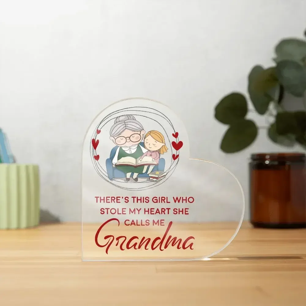 Grandma Smile Print Acrylic Heart Plaque Grandmother Gifts Granddaughter Grandson Kid for Grandmother Keepsake Table Desk Decor