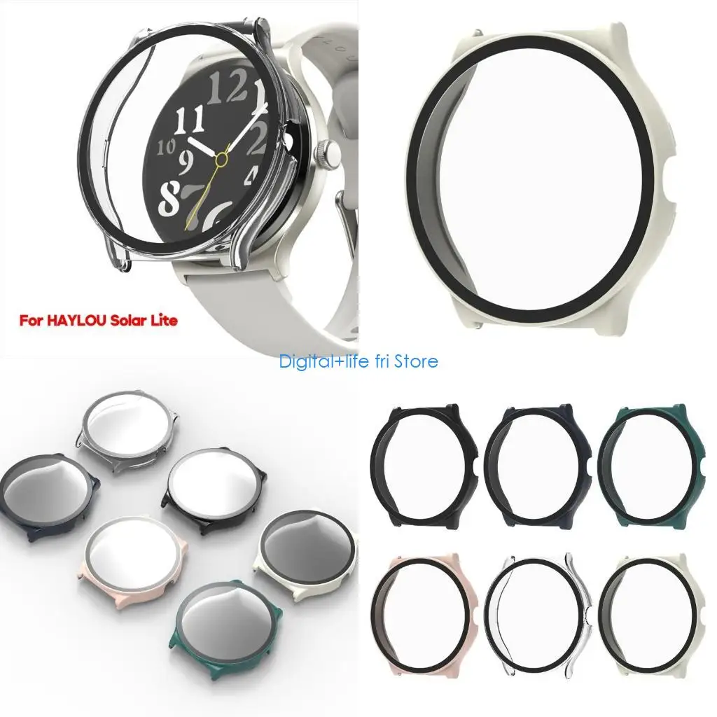 E06D Watch Screen Protector PC Case with Tempered Glass Protective Cover for Solar Lite Smartwatch Housing Scratch-resistant