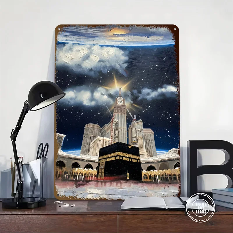 Kaaba in Space With Earth View Printing Poster Customized Retro Wall Art Vintage Metal Signs for Modern Home Decoration Luxury