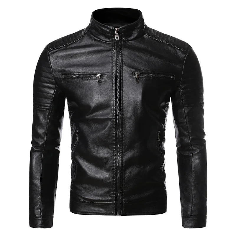 

Men Autumn Brand New Causal Vintage Leather Jacket Coat Men Spring Outfit Design Motor Biker Pocket Pu Leather Jacket Men M-4Xl