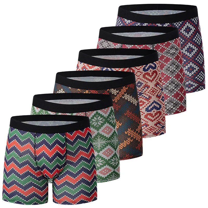 6-pack Four Seasons Men's Long Four Corners Fashion Printed Sports Comfortable Sweat Absorbing Flat Corners