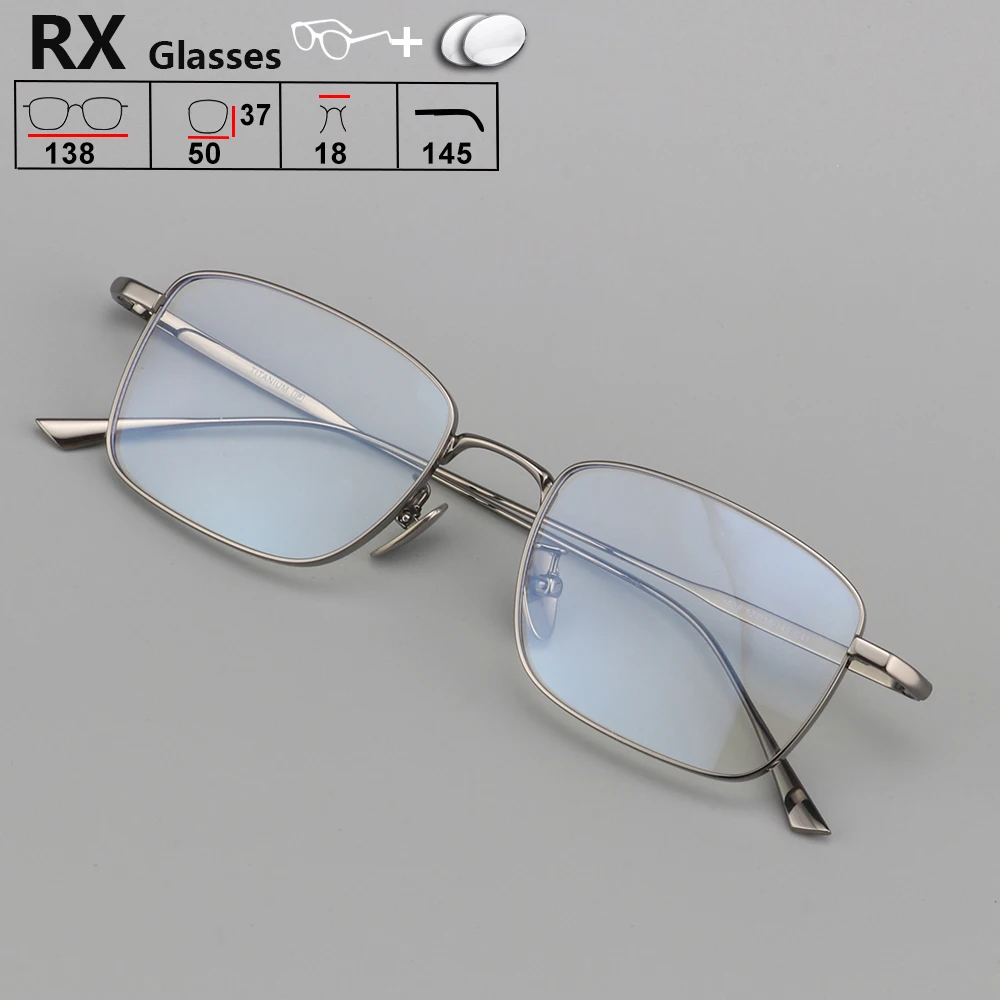 

RX Men Rectangle Prescription Glasses Titanium Optical Frame Myopia Lenses Progressive Anti-Reflection Hide Thick Lenses