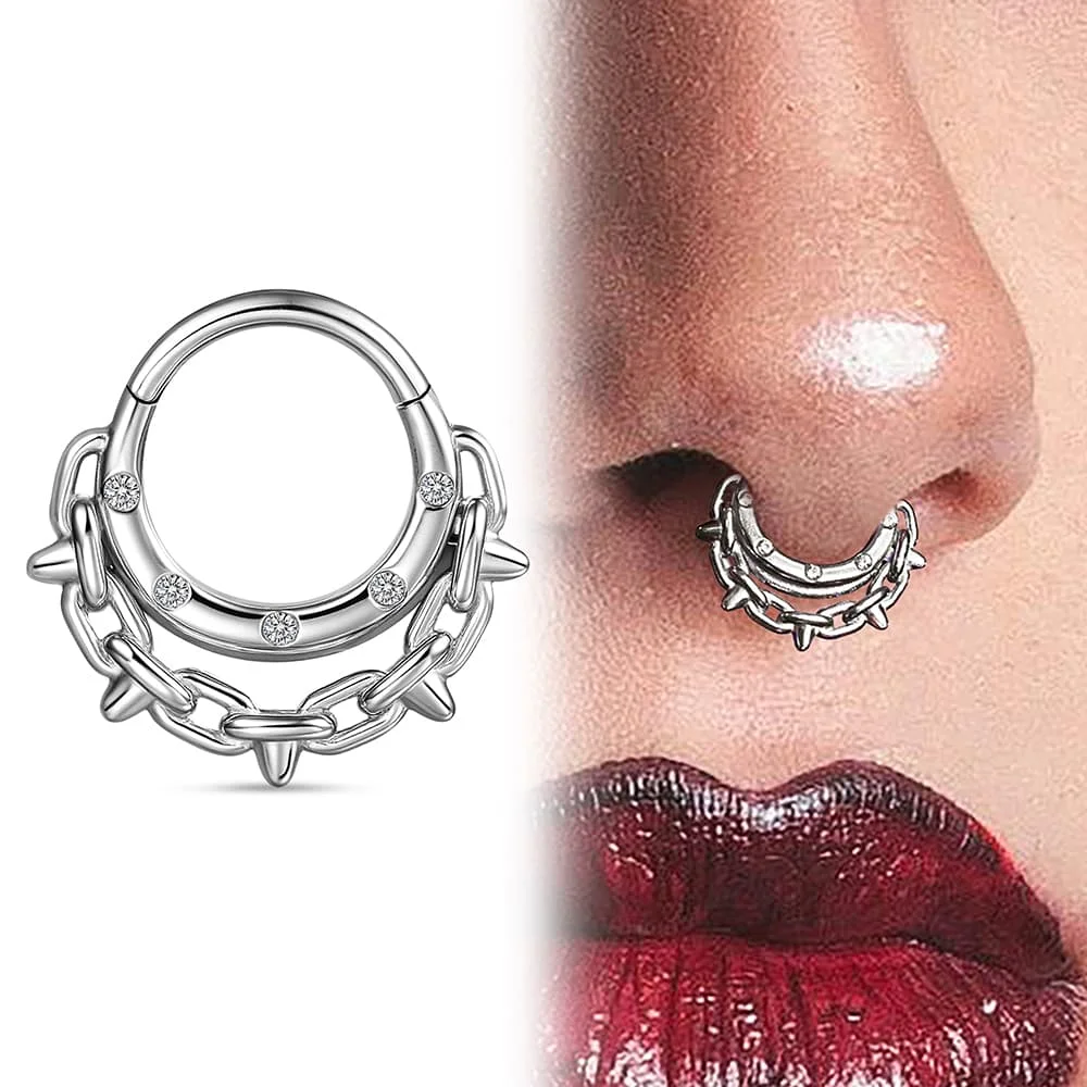 

Giga 1Pcs Chain With Cone Round Nose Rings 16G Hinged Earring Hoops Segment Septum Tragus Cartilage Helix Piercing Body Jewelry