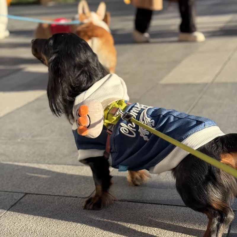 

Fashion Jean Shirt Spring Autumn Jacket For Dachshund Hooded Pet Badger Clothing XS XL Outfit For Small Media Puppy Coat